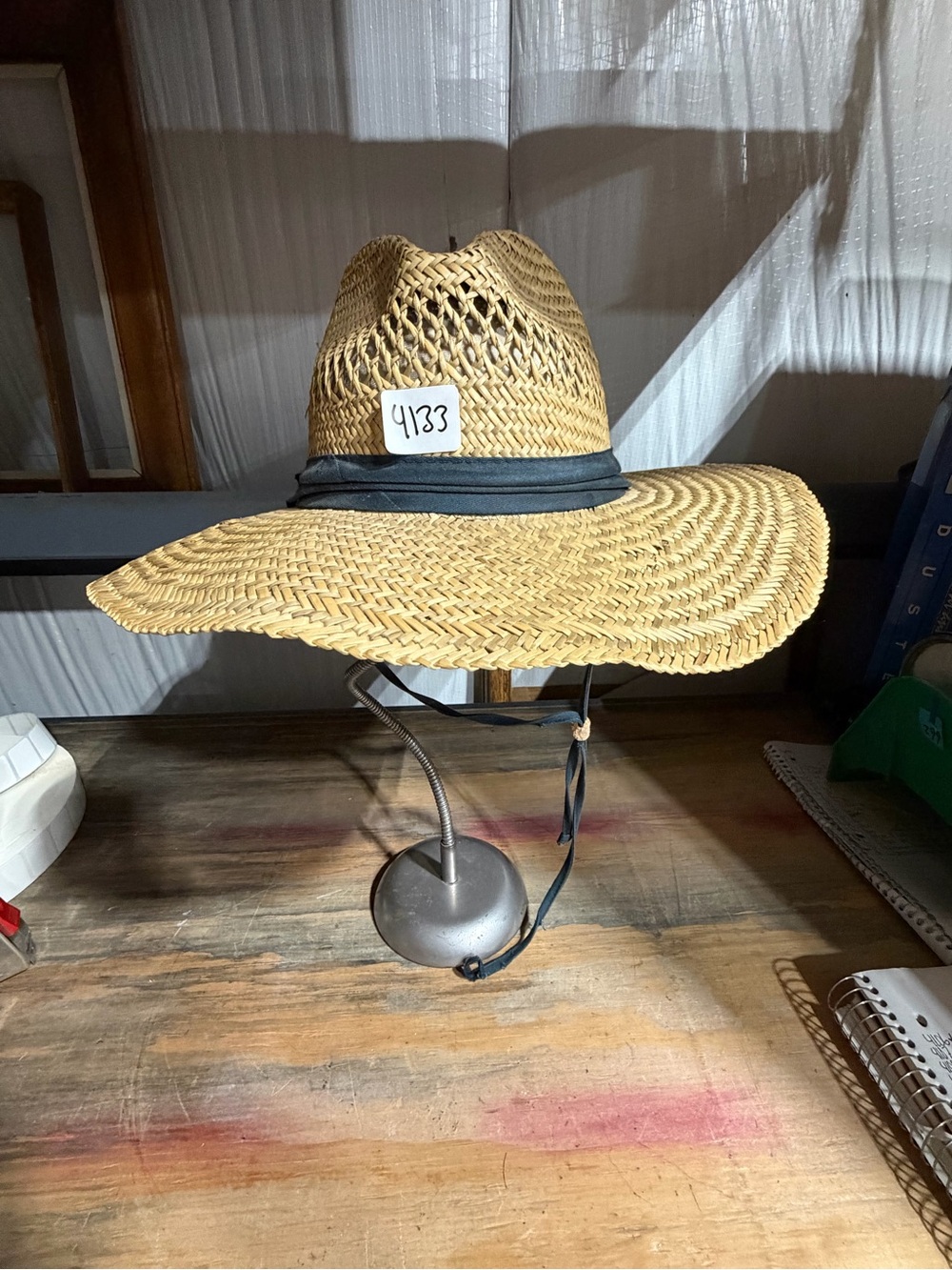 #4123-Wide Brim Straw Sun Hat with Black Band